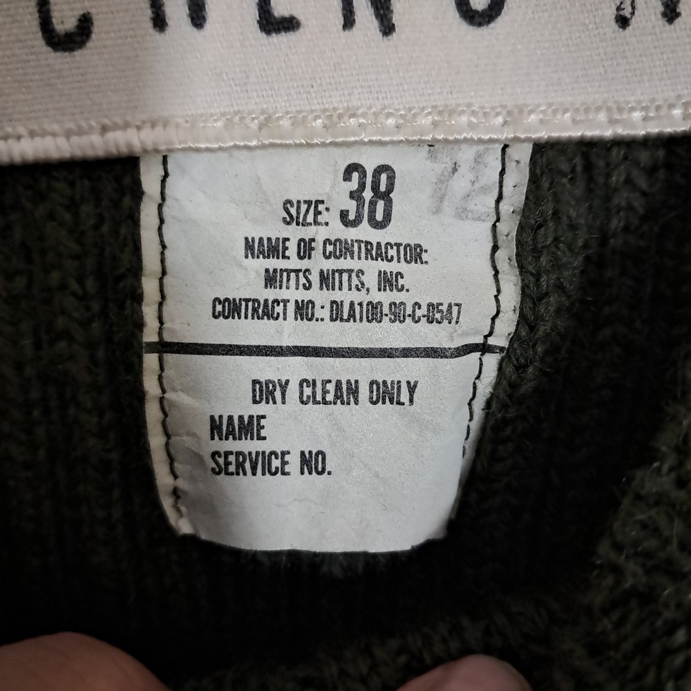 Vintage Mitts Nitts Army Wool Sweater Size 38 Small Army Green Knitted 90s VTG - Picture 8 of 11